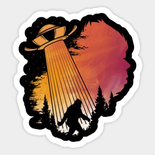 Bigfoot UFO Abduction Silhouette Sticker